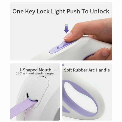 Selvopptrekkende hundebånd med innebygd lys