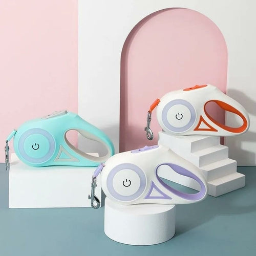 Selvopptrekkende hundebånd med innebygd lys